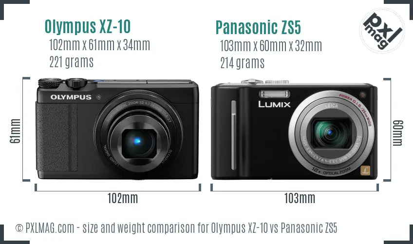 Olympus XZ-10 vs Panasonic ZS5 size comparison