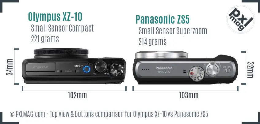 Olympus XZ-10 vs Panasonic ZS5 top view buttons comparison