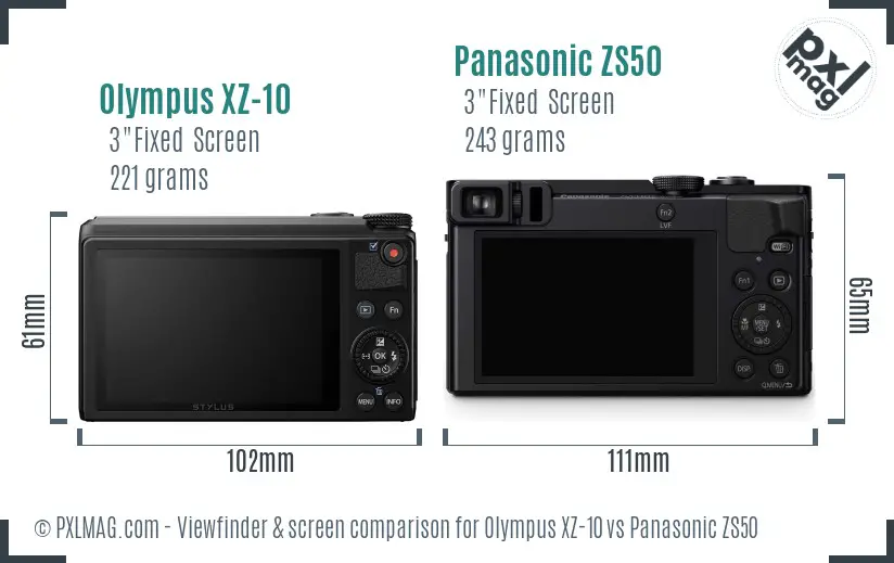 Olympus XZ-10 vs Panasonic ZS50 Screen and Viewfinder comparison