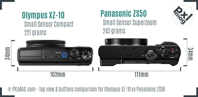 Olympus XZ-10 vs Panasonic ZS50 top view buttons comparison