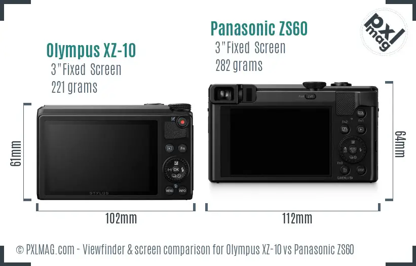 Olympus XZ-10 vs Panasonic ZS60 Screen and Viewfinder comparison