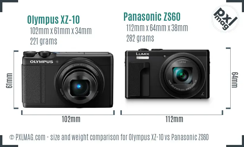 Olympus XZ-10 vs Panasonic ZS60 size comparison