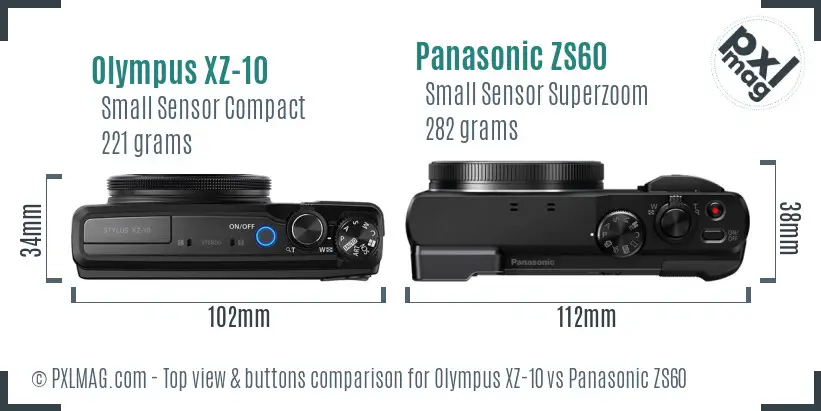 Olympus XZ-10 vs Panasonic ZS60 top view buttons comparison