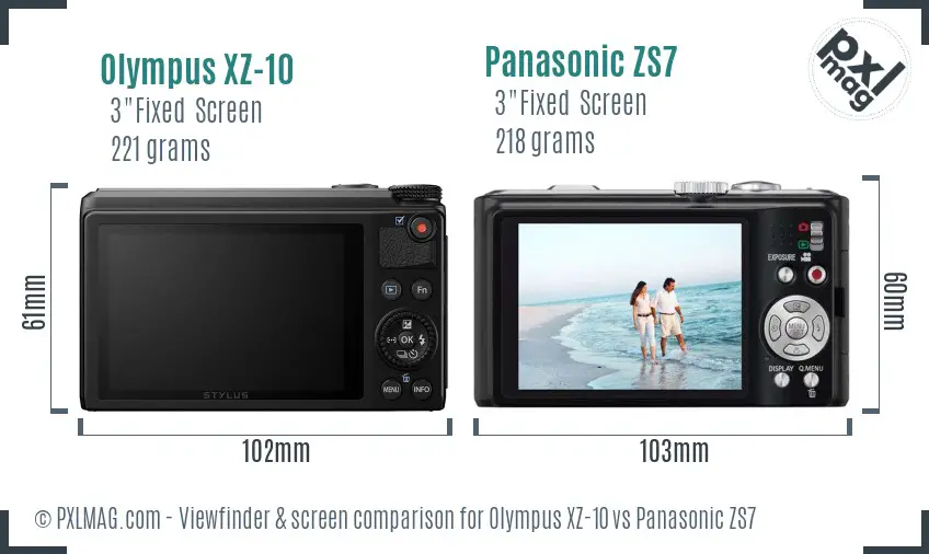 Olympus XZ-10 vs Panasonic ZS7 Screen and Viewfinder comparison