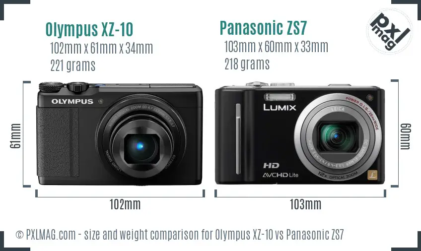 Olympus XZ-10 vs Panasonic ZS7 size comparison