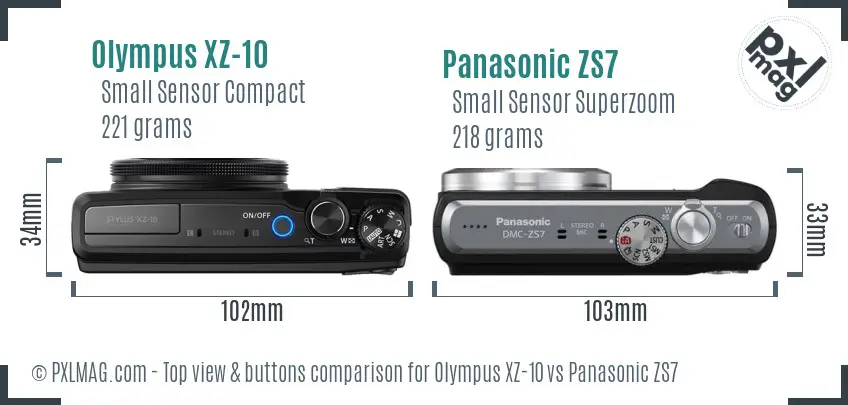 Olympus XZ-10 vs Panasonic ZS7 top view buttons comparison