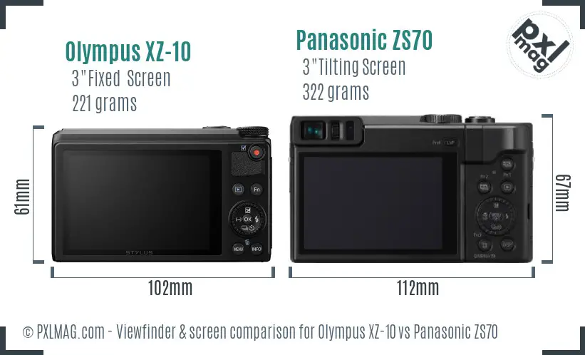 Olympus XZ-10 vs Panasonic ZS70 Screen and Viewfinder comparison