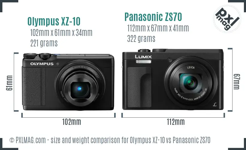 Olympus XZ-10 vs Panasonic ZS70 size comparison