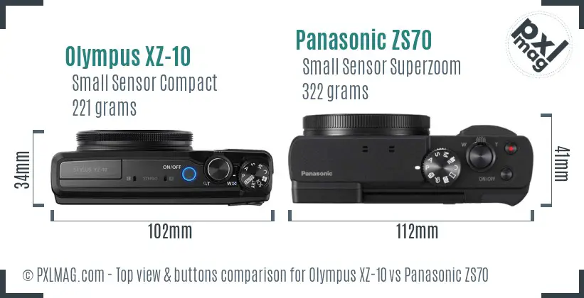 Olympus XZ-10 vs Panasonic ZS70 top view buttons comparison