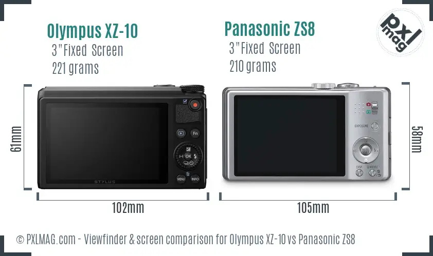 Olympus XZ-10 vs Panasonic ZS8 Screen and Viewfinder comparison