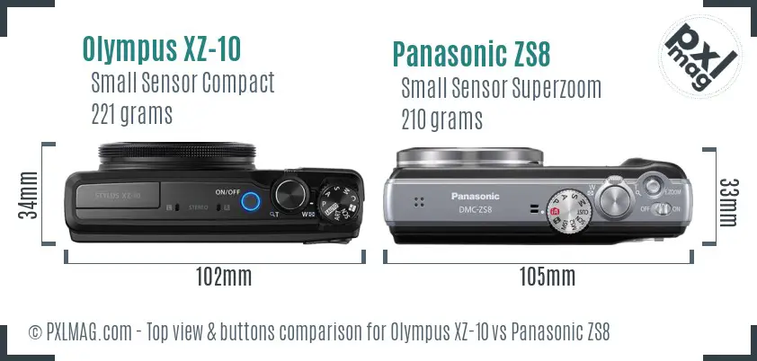 Olympus XZ-10 vs Panasonic ZS8 top view buttons comparison