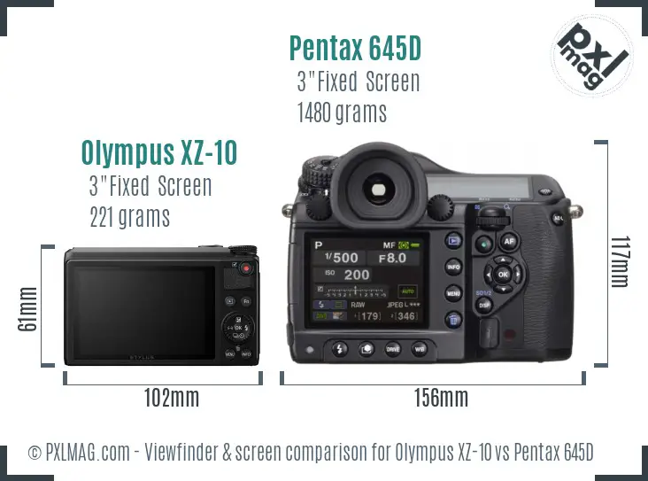 Olympus XZ-10 vs Pentax 645D Screen and Viewfinder comparison