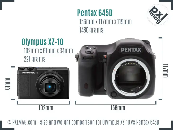 Olympus XZ-10 vs Pentax 645D size comparison