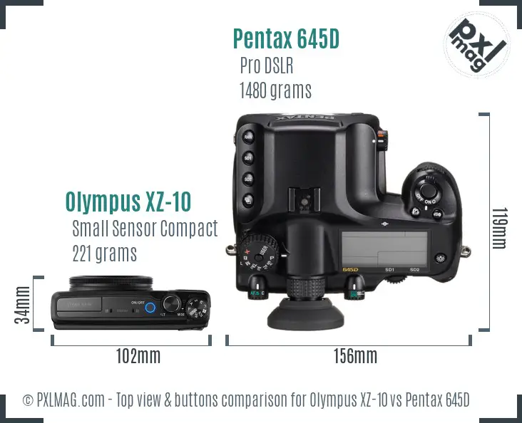 Olympus XZ-10 vs Pentax 645D top view buttons comparison