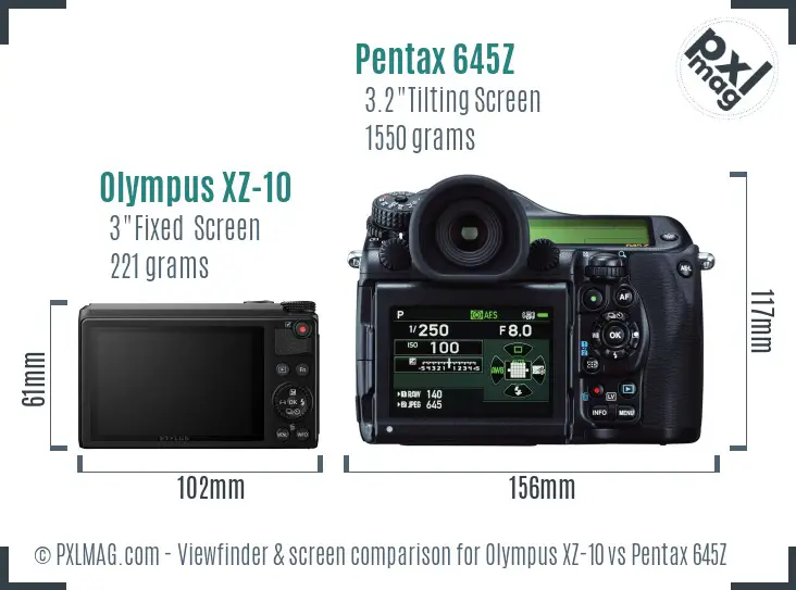 Olympus XZ-10 vs Pentax 645Z Screen and Viewfinder comparison