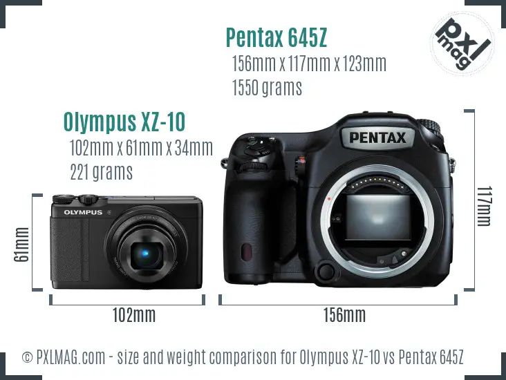 Olympus XZ-10 vs Pentax 645Z size comparison
