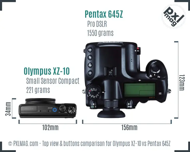 Olympus XZ-10 vs Pentax 645Z top view buttons comparison