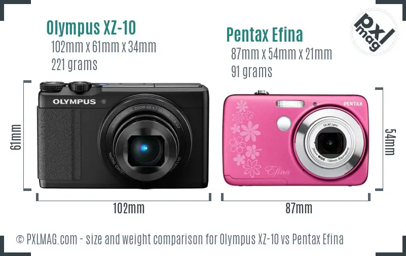 Olympus XZ-10 vs Pentax Efina size comparison