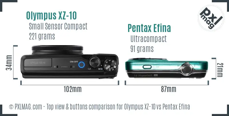 Olympus XZ-10 vs Pentax Efina top view buttons comparison