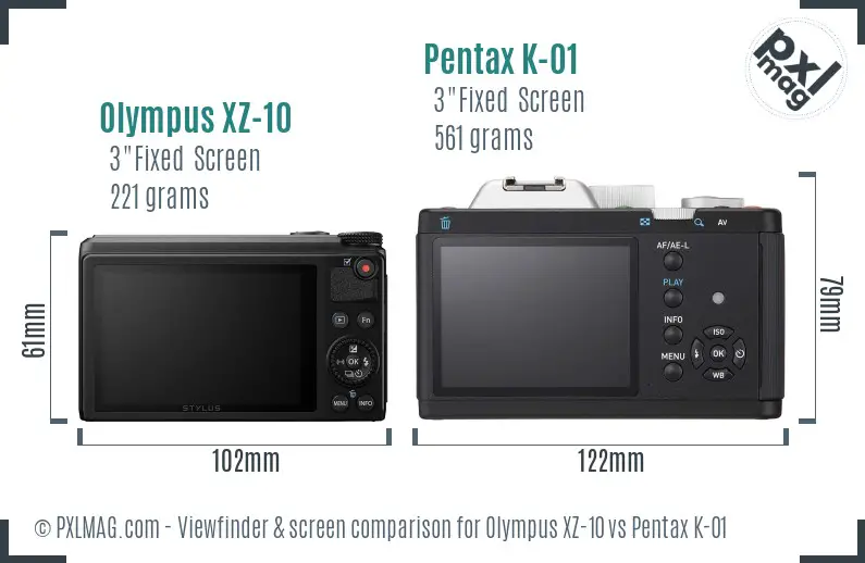 Olympus XZ-10 vs Pentax K-01 Screen and Viewfinder comparison