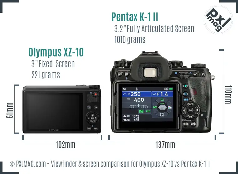 Olympus XZ-10 vs Pentax K-1 II Screen and Viewfinder comparison
