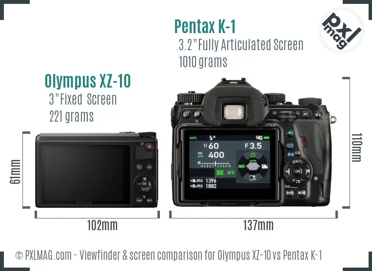 Olympus XZ-10 vs Pentax K-1 Screen and Viewfinder comparison