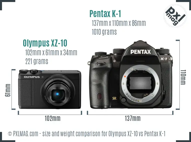 Olympus XZ-10 vs Pentax K-1 size comparison