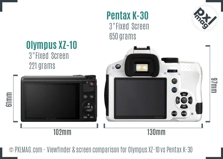 Olympus XZ-10 vs Pentax K-30 Screen and Viewfinder comparison
