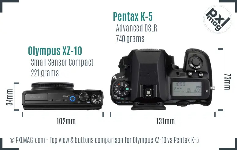 Olympus XZ-10 vs Pentax K-5 top view buttons comparison