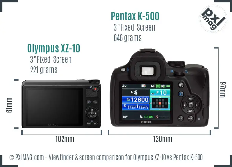 Olympus XZ-10 vs Pentax K-500 Screen and Viewfinder comparison