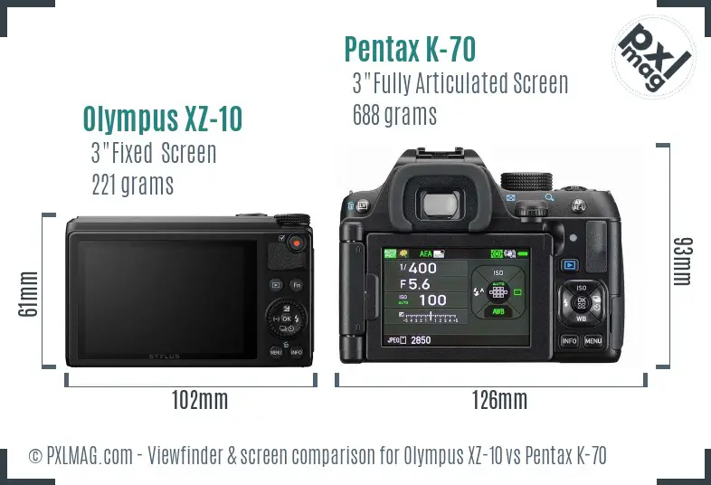 Olympus XZ-10 vs Pentax K-70 Screen and Viewfinder comparison
