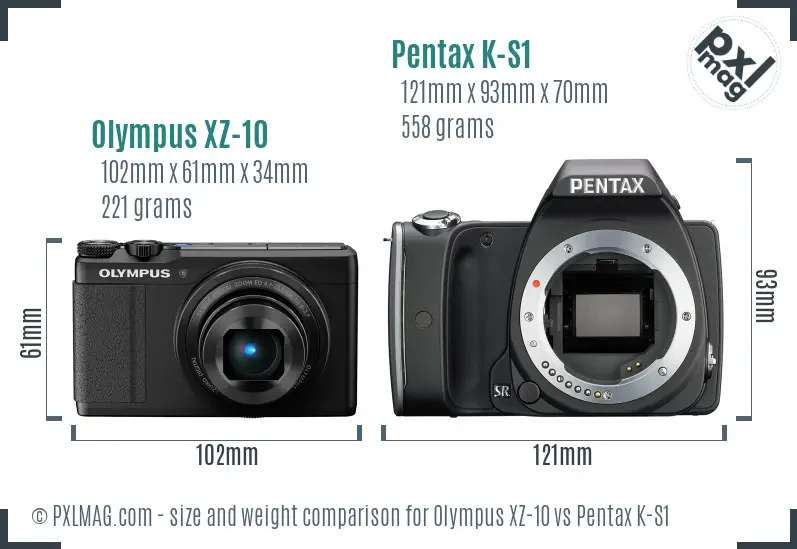 Olympus XZ-10 vs Pentax K-S1 size comparison