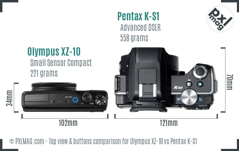 Olympus XZ-10 vs Pentax K-S1 top view buttons comparison