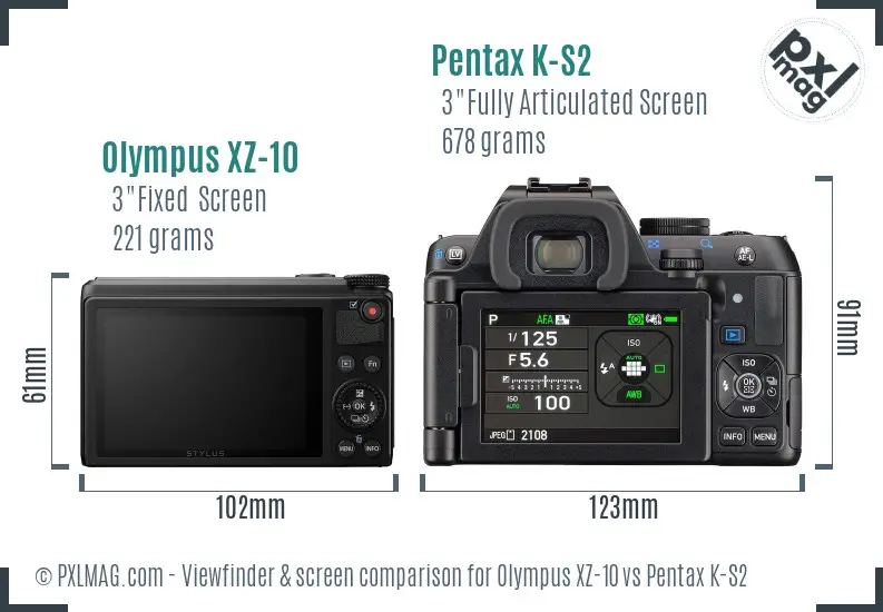 Olympus XZ-10 vs Pentax K-S2 Screen and Viewfinder comparison