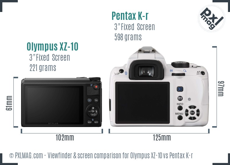 Olympus XZ-10 vs Pentax K-r Screen and Viewfinder comparison