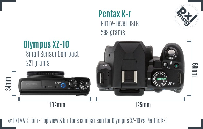 Olympus XZ-10 vs Pentax K-r top view buttons comparison