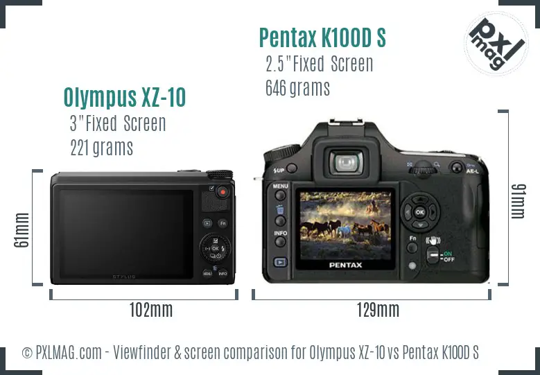 Olympus XZ-10 vs Pentax K100D S Screen and Viewfinder comparison