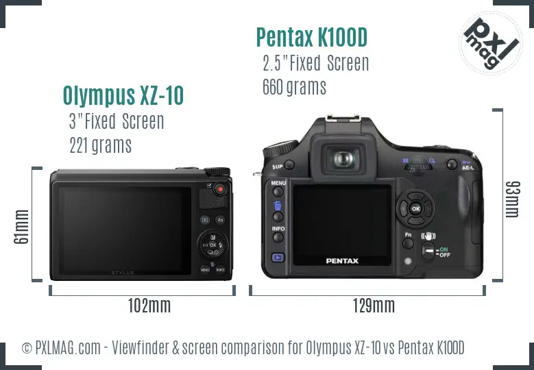 Olympus XZ-10 vs Pentax K100D Screen and Viewfinder comparison