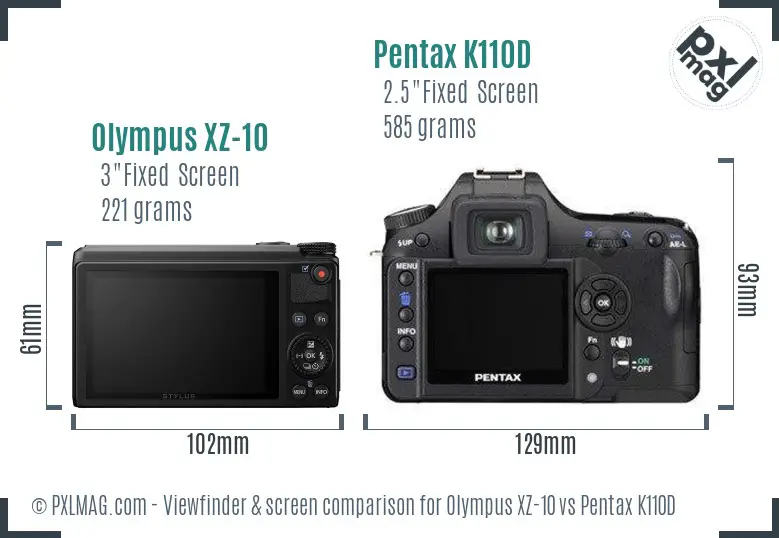 Olympus XZ-10 vs Pentax K110D Screen and Viewfinder comparison