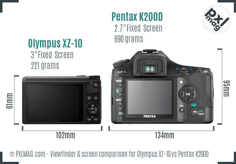 Olympus XZ-10 vs Pentax K200D Screen and Viewfinder comparison