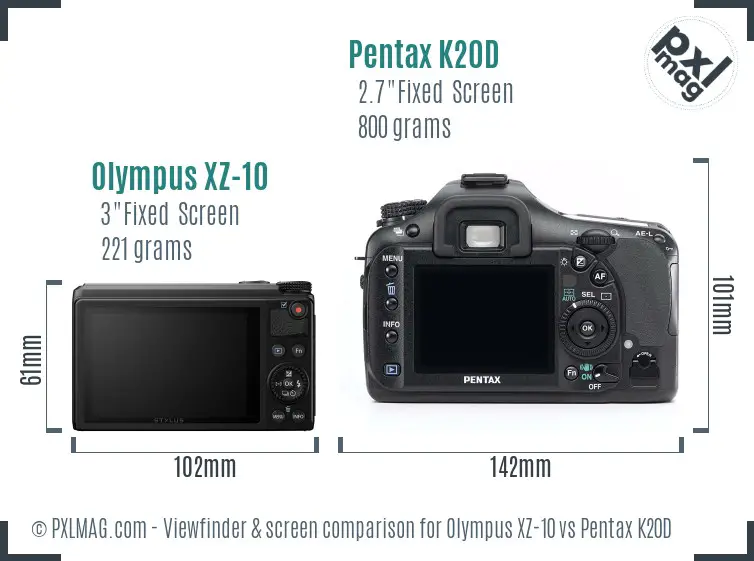 Olympus XZ-10 vs Pentax K20D Screen and Viewfinder comparison