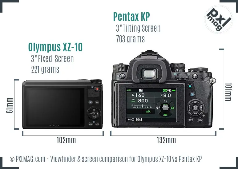 Olympus XZ-10 vs Pentax KP Screen and Viewfinder comparison