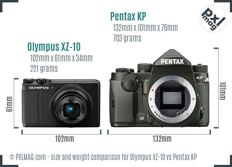 Olympus XZ-10 vs Pentax KP size comparison