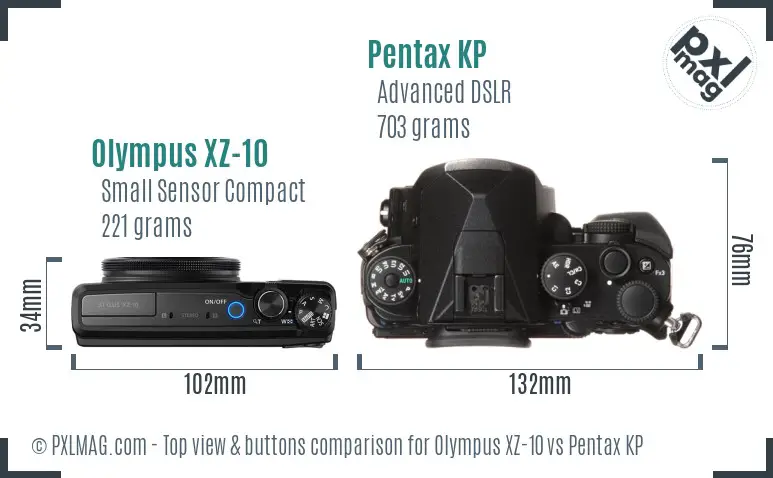 Olympus XZ-10 vs Pentax KP top view buttons comparison