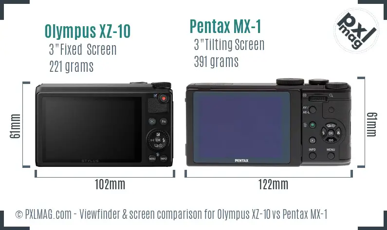 Olympus XZ-10 vs Pentax MX-1 Screen and Viewfinder comparison