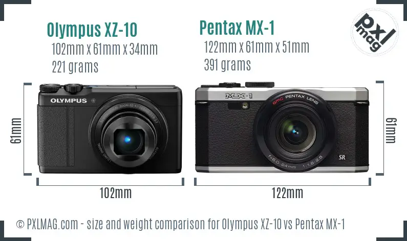 Olympus XZ-10 vs Pentax MX-1 size comparison