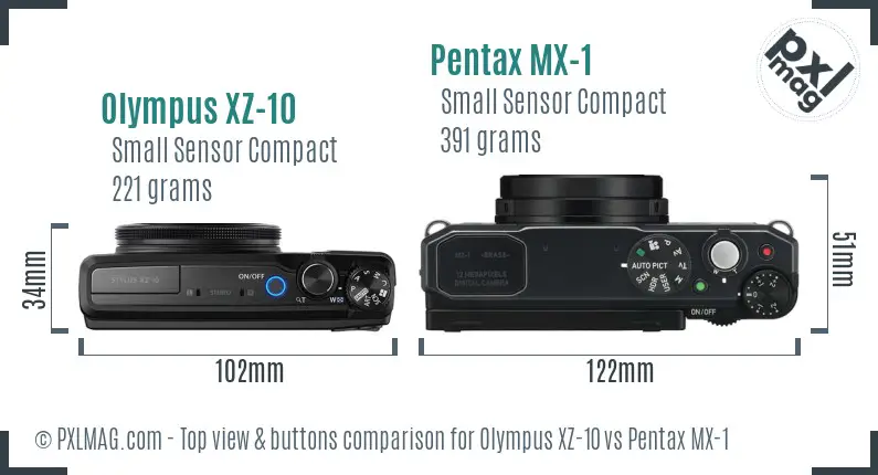 Olympus XZ-10 vs Pentax MX-1 top view buttons comparison