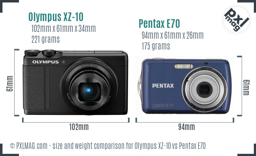 Olympus XZ-10 vs Pentax E70 size comparison