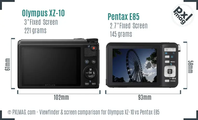 Olympus XZ-10 vs Pentax E85 Screen and Viewfinder comparison