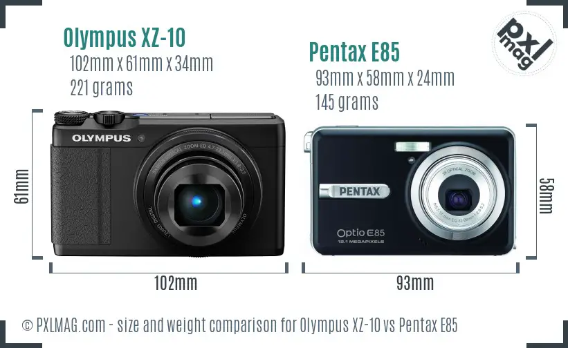 Olympus XZ-10 vs Pentax E85 size comparison